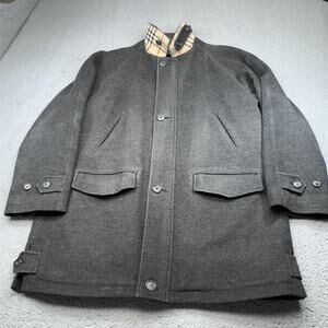 Burberry London Coat Mens Large Gray Wool Cashmere Nova Check Plaid Lined Jacket